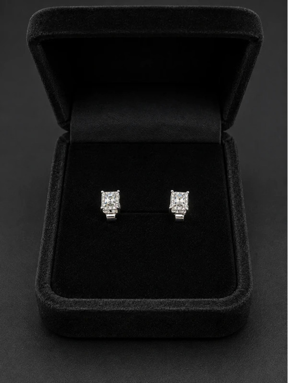 #715   Sterling Silver 0.80 CTW Moissanite Rectangular Stud Earrings